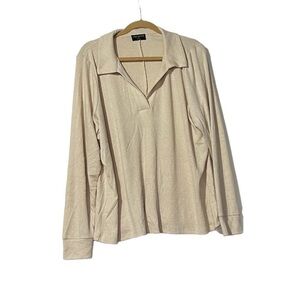 Lane Bryant V-Neck Knit Long Sleeve Top Cream Size 3X / 24 Ribbed Cozy Capsule